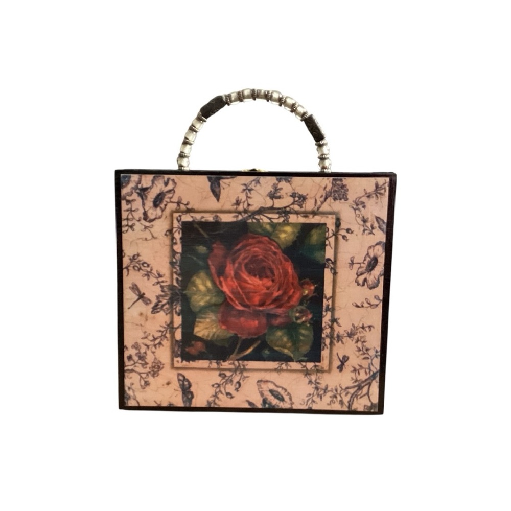 Vintage Decoupage Cigar Wooden Jewelry Box Purse